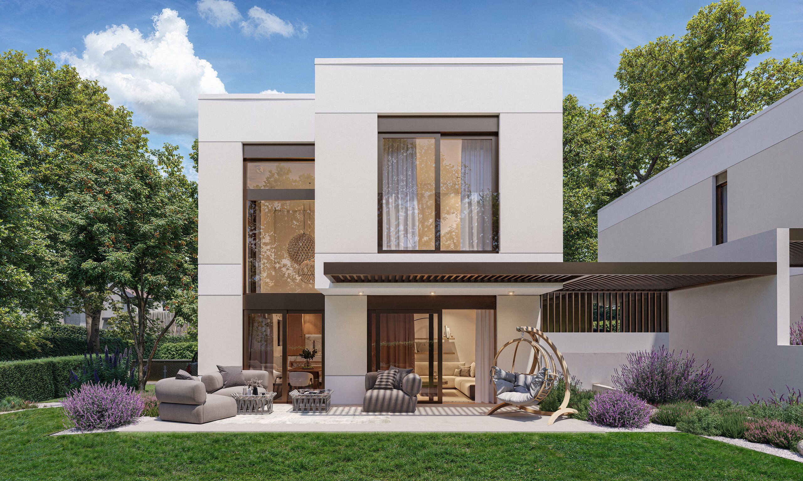 Hermance 36 — vue extérieure des villas dans leur environnement à Vésenaz